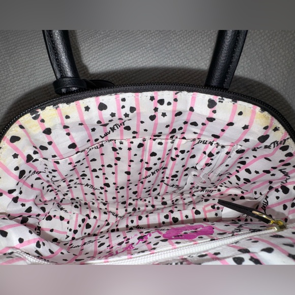 Betsey Johnson Pink and Cream Quilted Satchel with Playful Charm - Picture 4 of 6